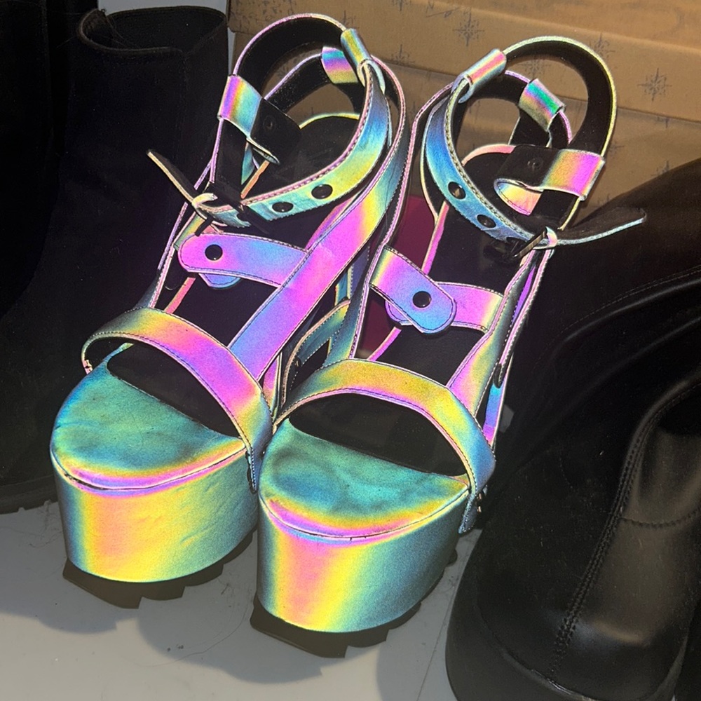 Dolls Kill - Midnight Nightcall Platform Heels - Flash Rainbow